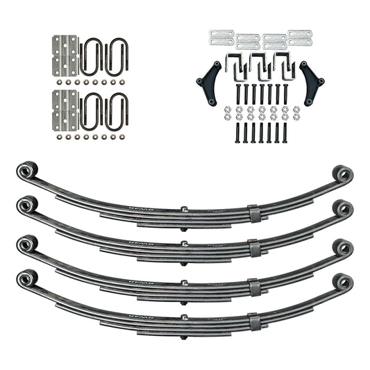 Suspension Kit Trailer 4 Leaf Double Eye Spring Suspension and Tandem Axle Hanger Kit for 2 3/8" Tube - 3500 Pound Axle