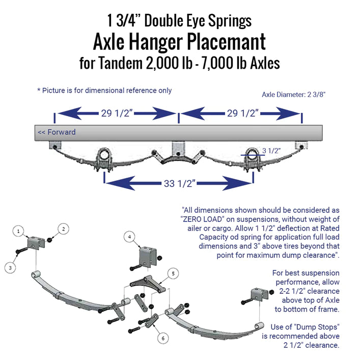 Suspension Kit Trailer 6 Leaf Double Eye Spring Suspension and Tandem Axle Hanger Kit for 3